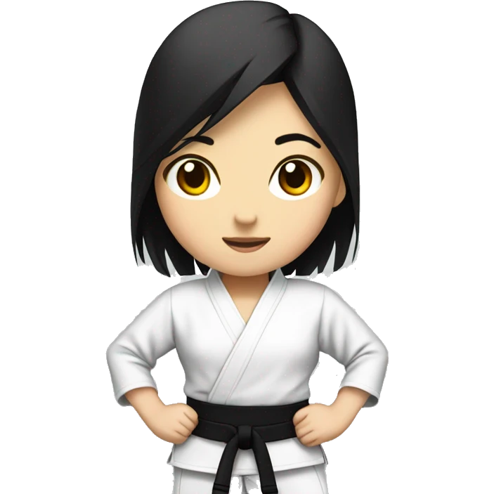 judo asian girl with a black belt with black hair emoji