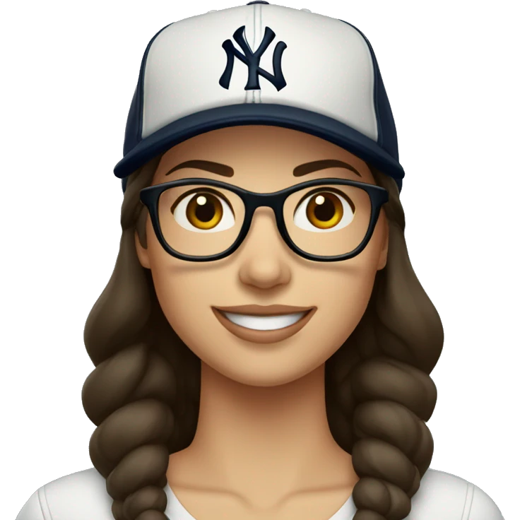 Brunette women smile with glasses New York Yankees cap emoji