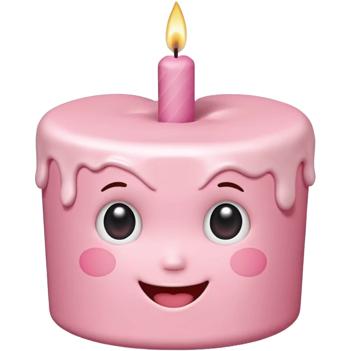heart shaped birthday cake, pastel pink color, with one candle, kawaii cute face emoji