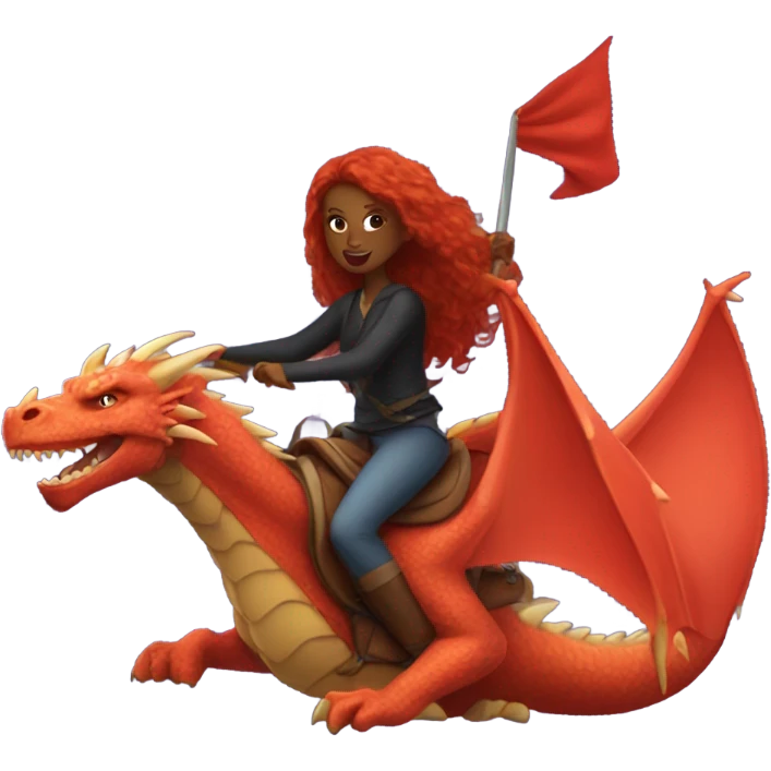 red head long hair girl on dragon protecting a black woman emoji
