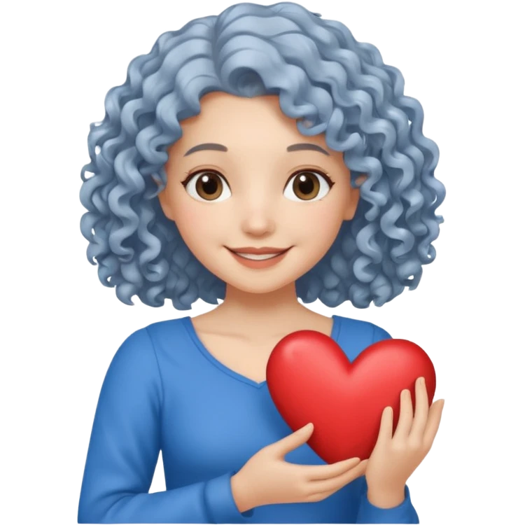 silvery curly/wavy shoulder-length hair smiling lady holding a heart thinner hair, different top emoji