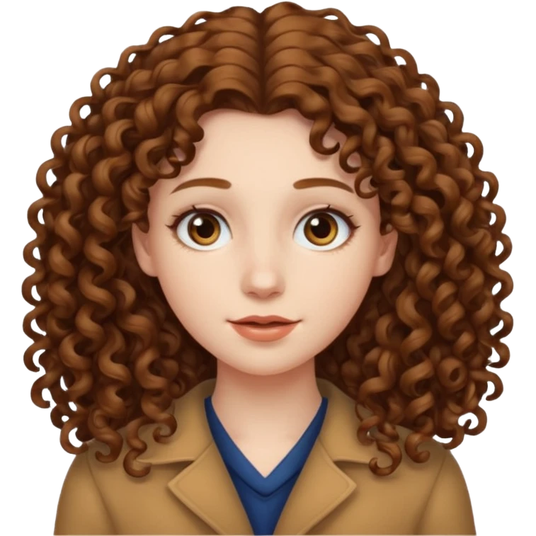pale woman with one meter long brown curly hair, middle part emoji