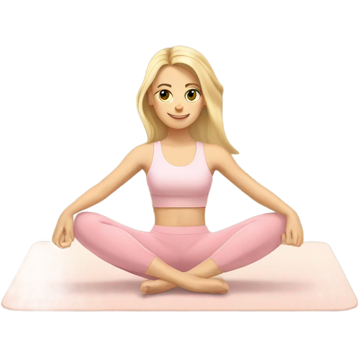 A blonde white Pilates girl in light pink clothes with beige fitness mat emoji