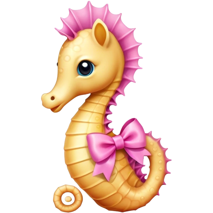 Cute sea horse with a pink bow sitting down emoji