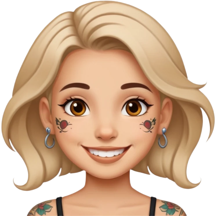 girl with small face tattoos, smiling emoji