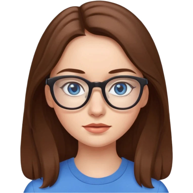 cute woman with glasses, long brown hair, blue eyes emoji
