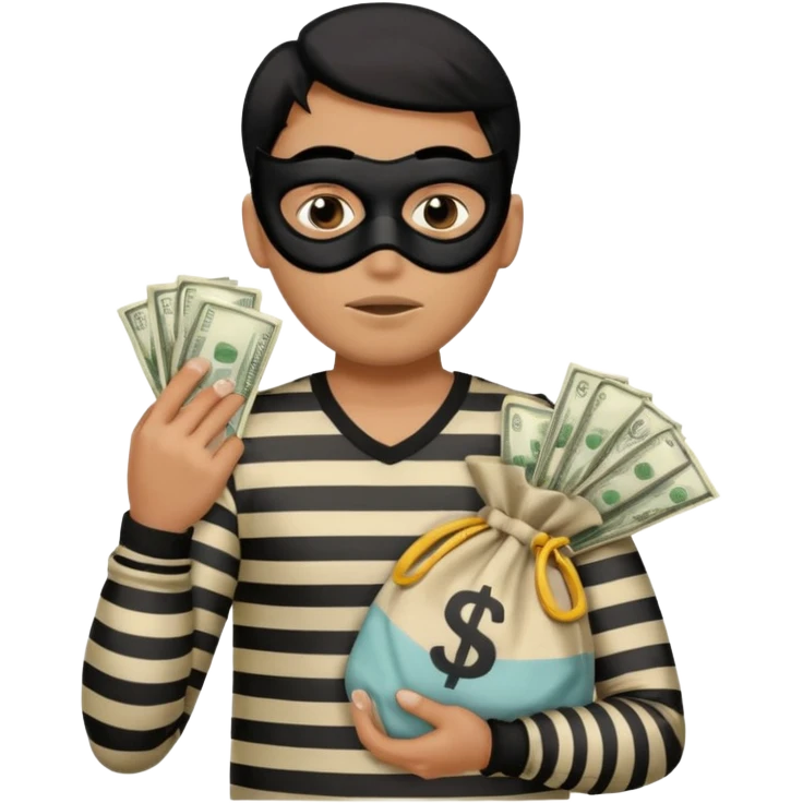 Shrugging shoulders emoji but wearing cliche robber outfit emoji