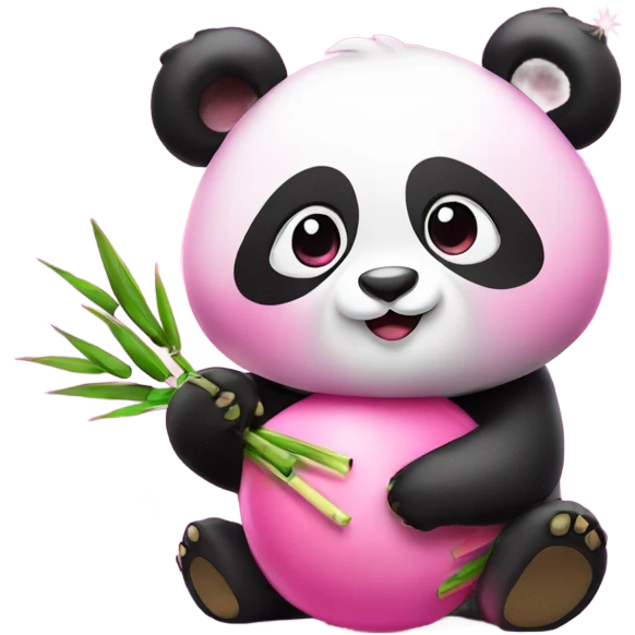 Pink panda with eating bamboo with glitter  emoji