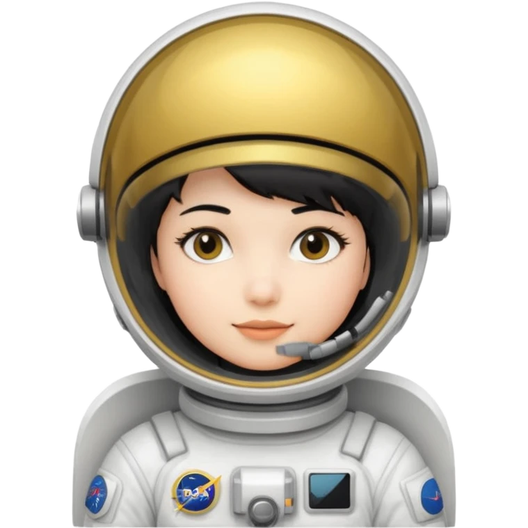 Young, female, astronaut suit, short black hair, white skin
 emoji