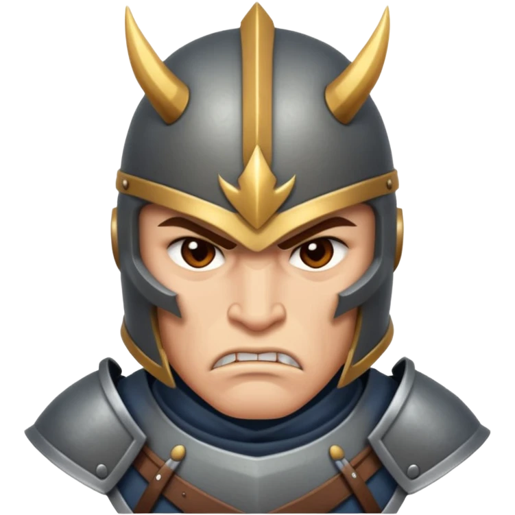 mean looking Hun warrior inspired by Mulan, sharp cheekbones, angry glare, armored emoji