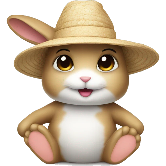 Cozy rabbit with beach hat  emoji