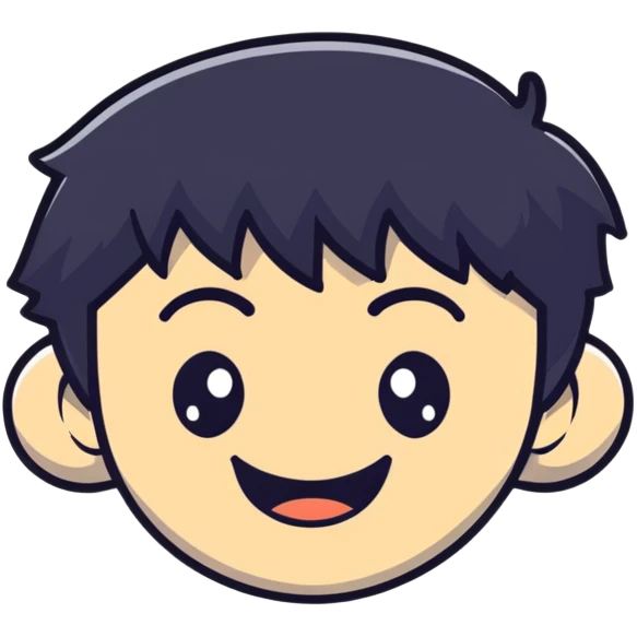 K-pop male idol face with black hair and a big smile emoji
