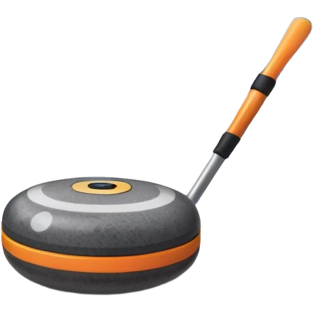 An icon featuring a curling stone in the foreground on an ice sheet with marked target circles. A curling broom rests nearby. In the background, a grand indoor stadium with bright lights and cheering fans. The ice reflects the vibrant colors of the surroundings. Transparent background. emoji