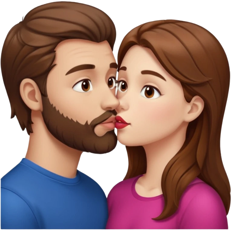 White man with brown hair and beard kissing lips with a white girl with brown hair emoji