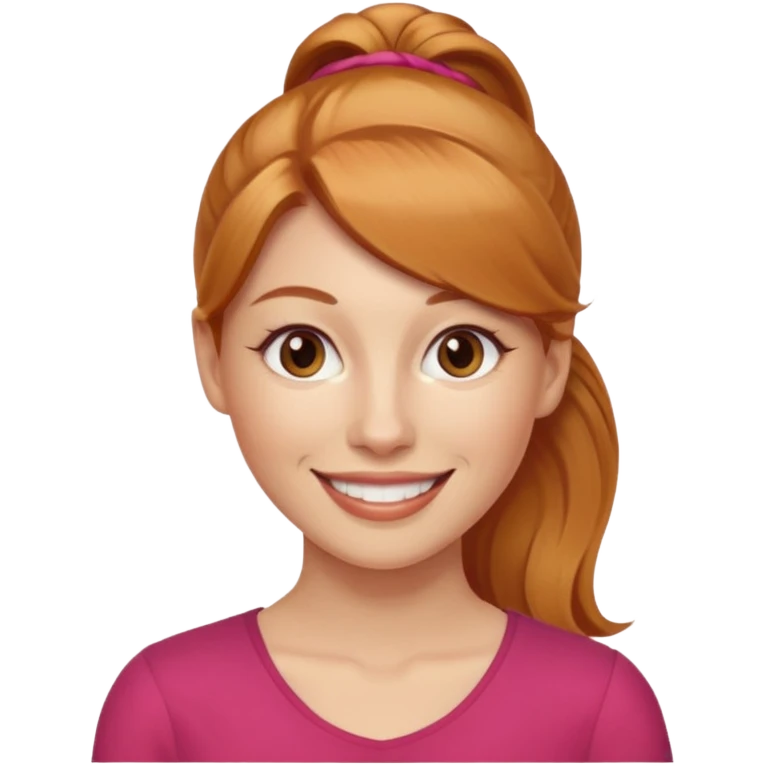 Woman 30 years old, strawberry blonde ponytail, brown eyes emoji