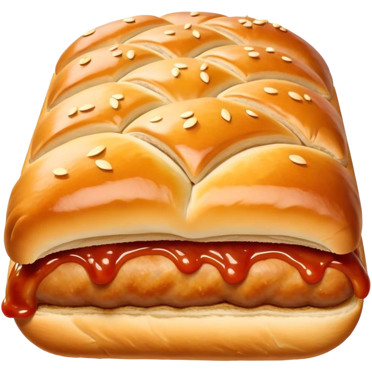 cinematic-realistic-sausage-roll-dish-emoji, with a squeeze of tomatoe sauce on top emoji