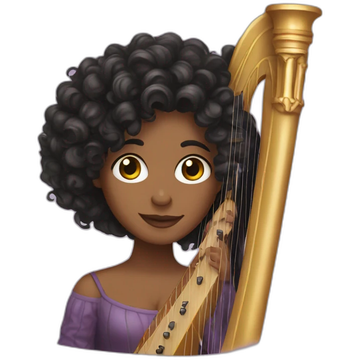 Dark curly hair harpist emoji