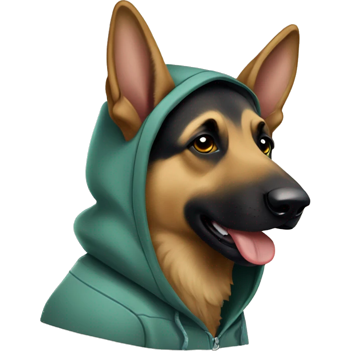 German shepherd wearing hoodie emoji