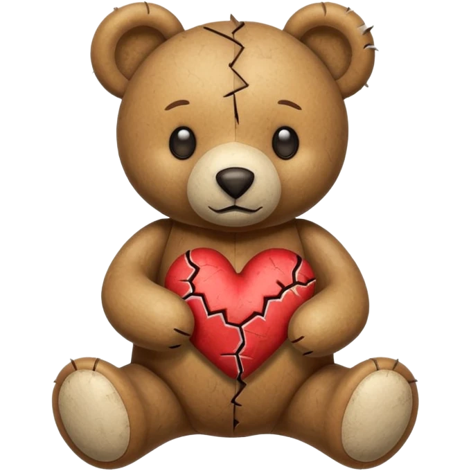 broken toy bear with a stitched heart emoji