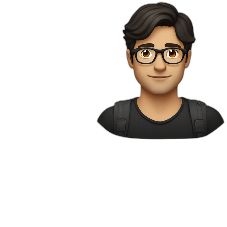 german dark haired guy wearing glasses and dark t-shirt with flowers print emoji