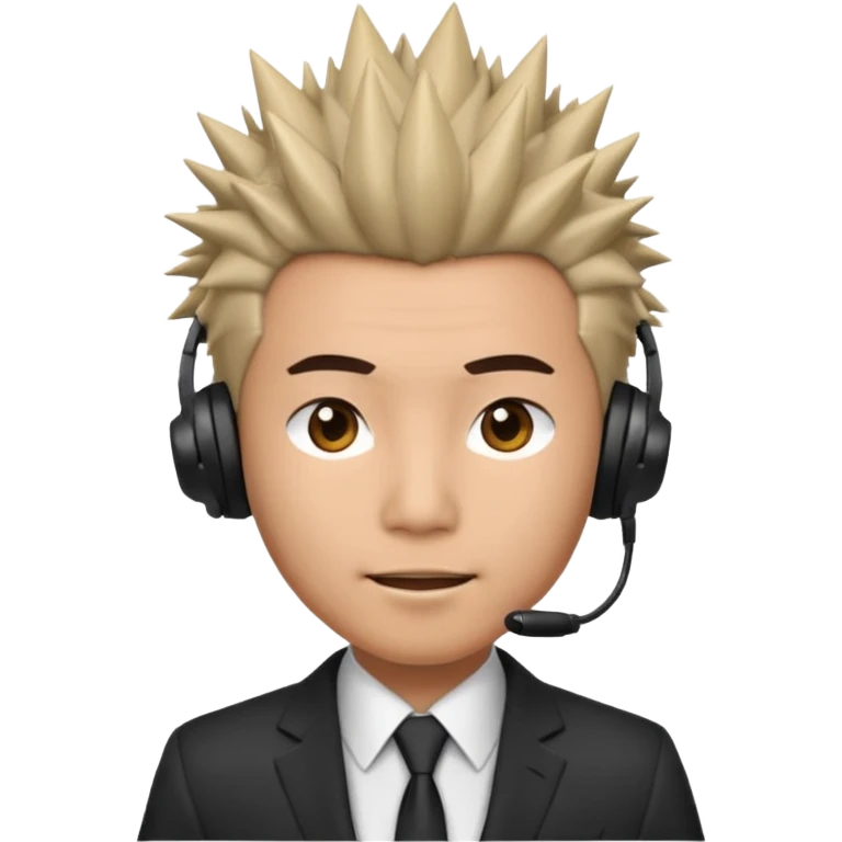 asian man headset suit face only spikey hair in front emoji