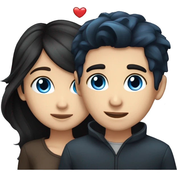A blue eyed dark haired girl and a blue eyed dark hair boy in love  emoji