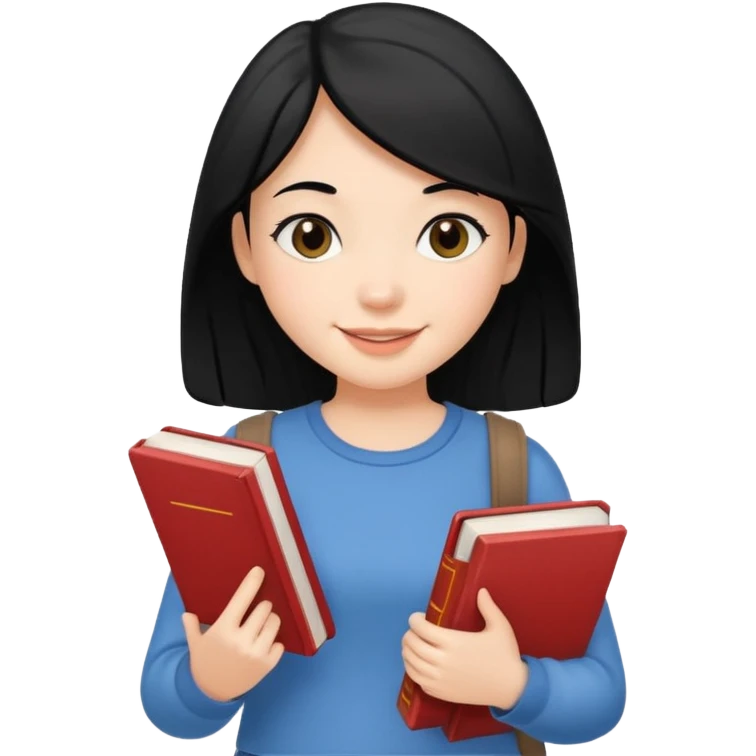 girl with black hair walking with book in hand emoji