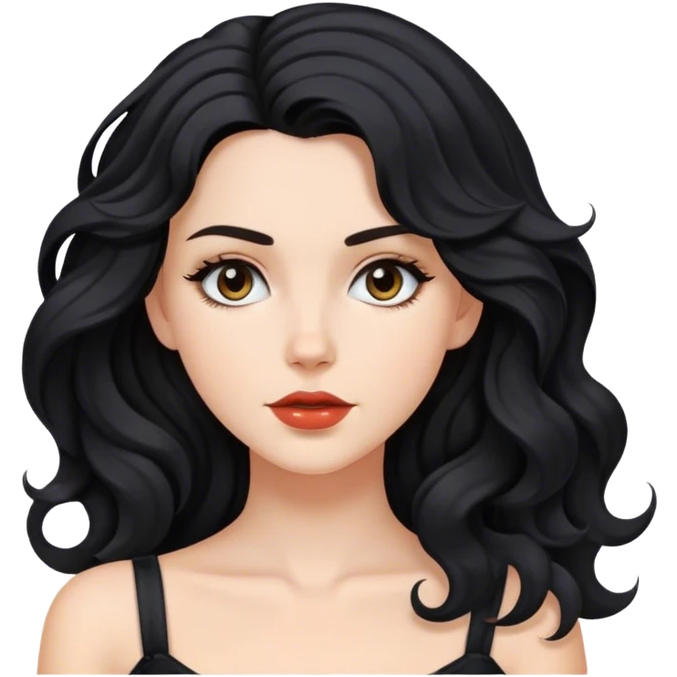 A white girl with sholder length black wavy hair with colar bone and sedusive face emoji