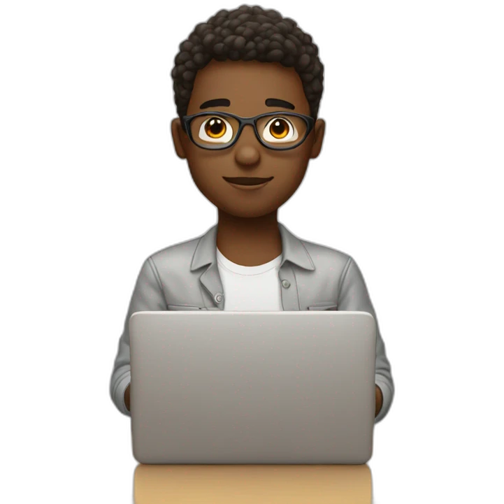 Boy with laptop in hand without glases emoji