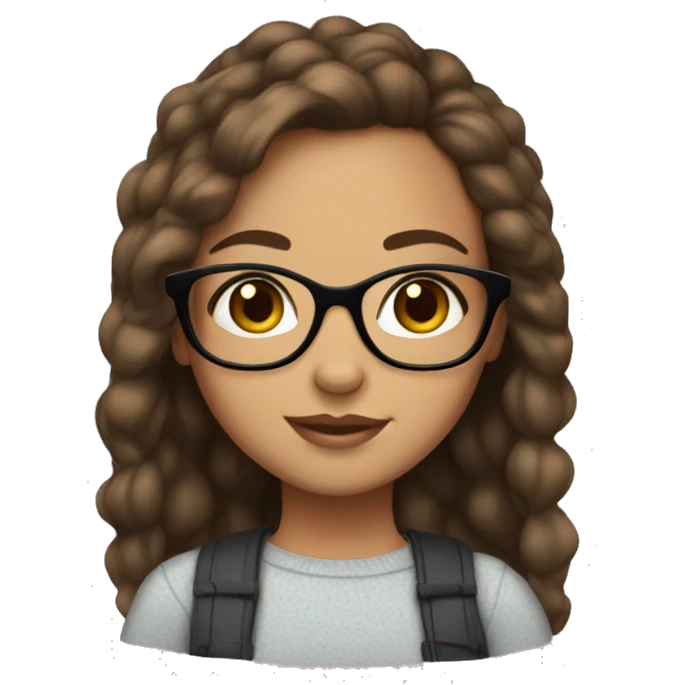 Girl with Brown hair, Brown eyes, cute glasses, cute earrings, cute eye lashes, light skin emoji