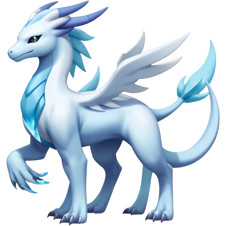 Futuristic lugia-reshiram-suicune-Glaceon-hybrid, full body emoji