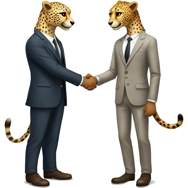 A cheetah in a classic suit shakes hands with a man  emoji