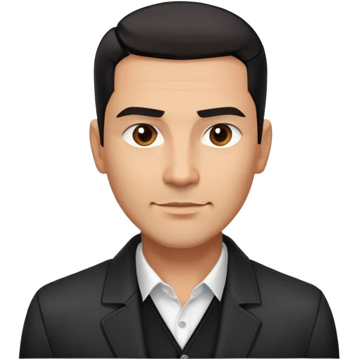 Attractive Hispanic TV host in his mid to late 40s with light brown skin, short straight black hair slicked back with fade on sides, square handsome face with strong jawline, friendly approachable expression, wearing open black jacket revealing white buttoned shirt underneath emoji