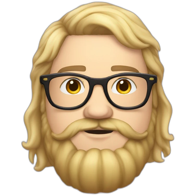 Chubby non binary Big lebowsky round glasses mid-lenght blond hair chaotic res beard vaporizer emoji