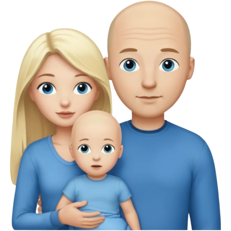 Eigene Familienbild - 3 Personen, Frau dunkle lange Haare,  Mann Glatze und blaue Augen, ein kind von 2 Jahren und blond und dunkle Augen  emoji