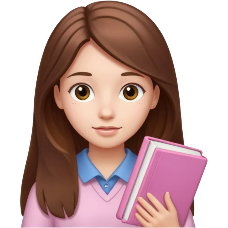 girl with fair skin and long brown hair holding a light-pink book emoji