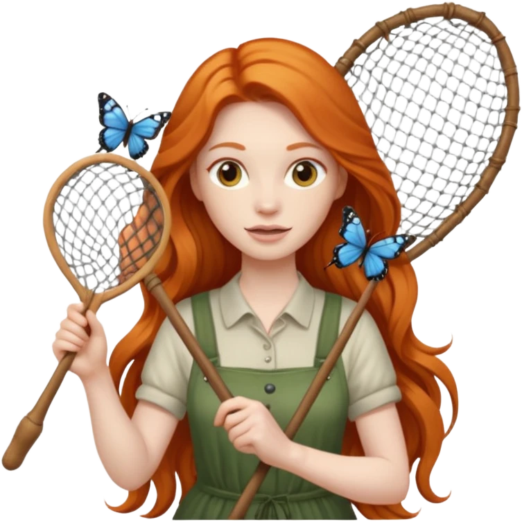 ginger lon haired woman butterfly catcher emoji