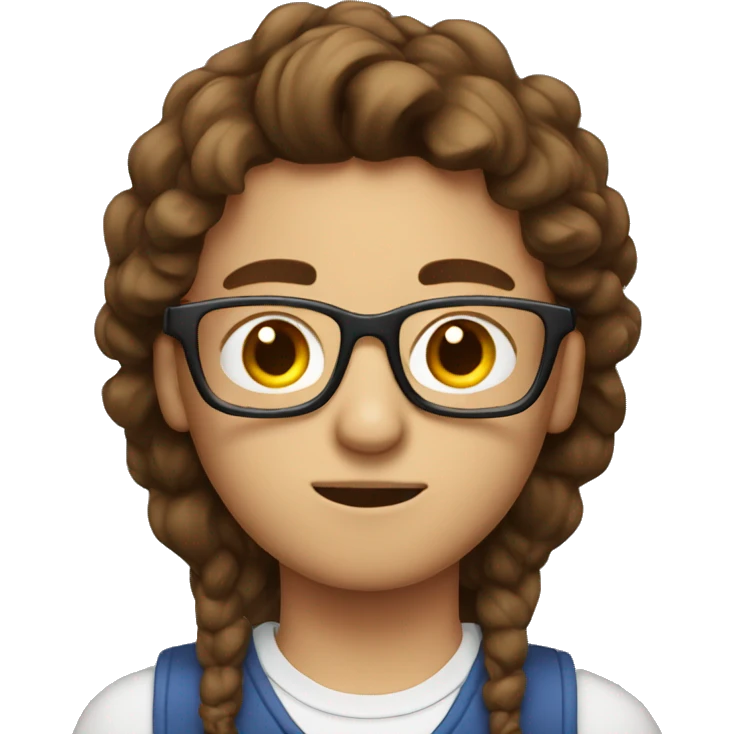 nerd with brown hair waiting in front of laptop emoji