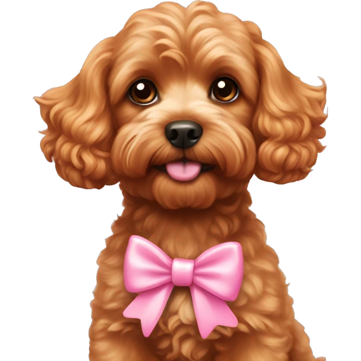 Ginger cavapoo with a pink bow on it  emoji