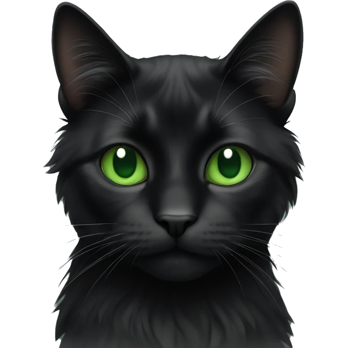 black long haired cat with green eyes emoji