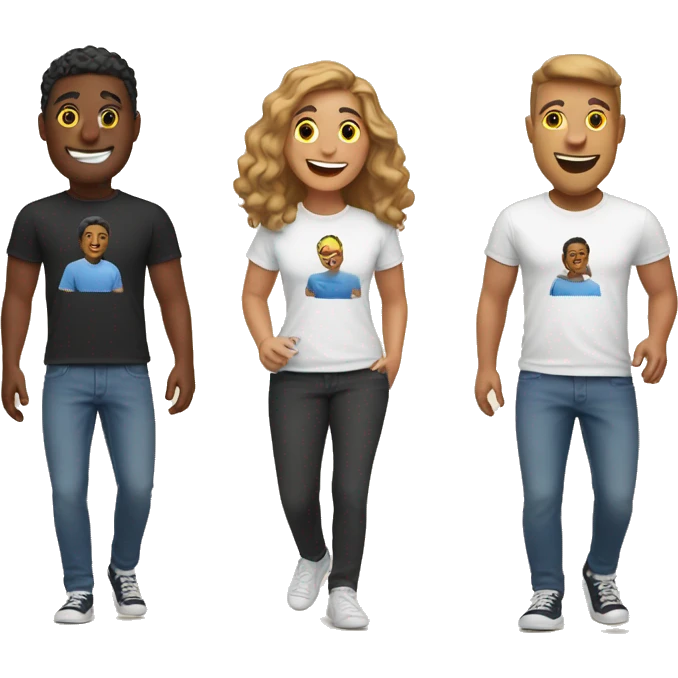 Friends wearing move well t shirt emoji