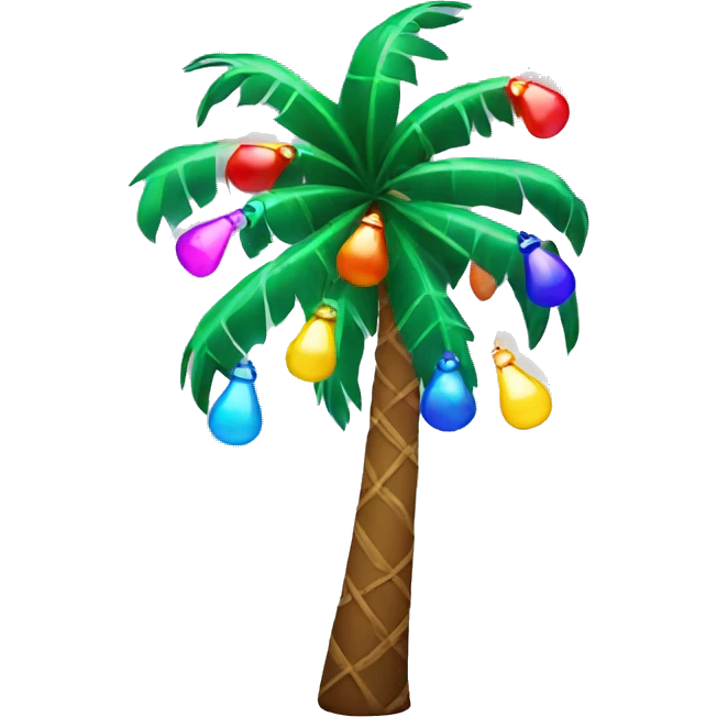 Palm tree with colorful Christmas lights and decorations emoji