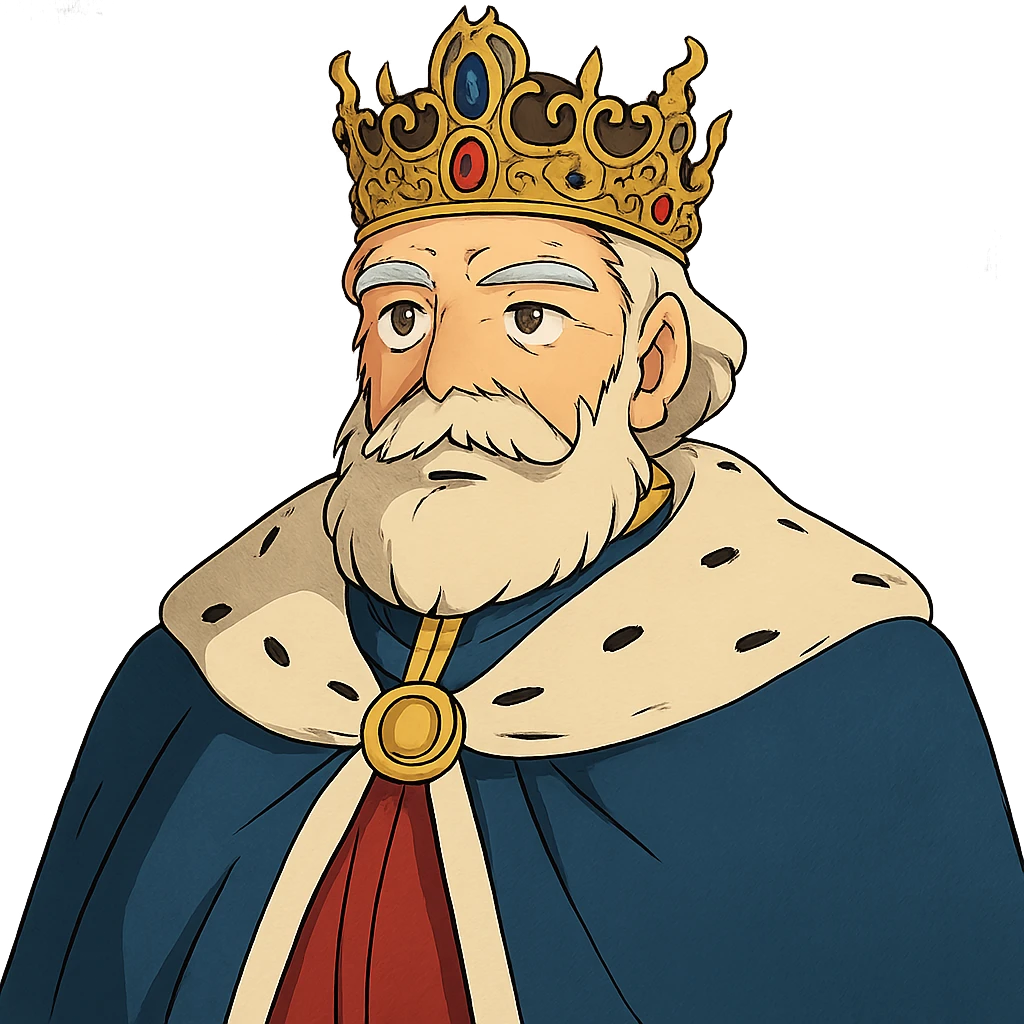 ghibli style regal king with ornate crown emoji