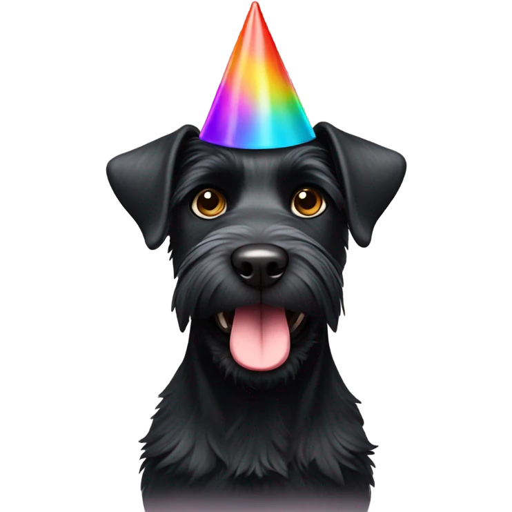 Black terrier dog with party hat emoji