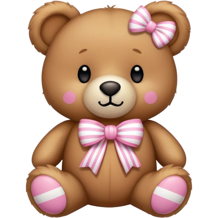 A light brown teddy bear with a white bow with thin pink stripes around its neck emoji