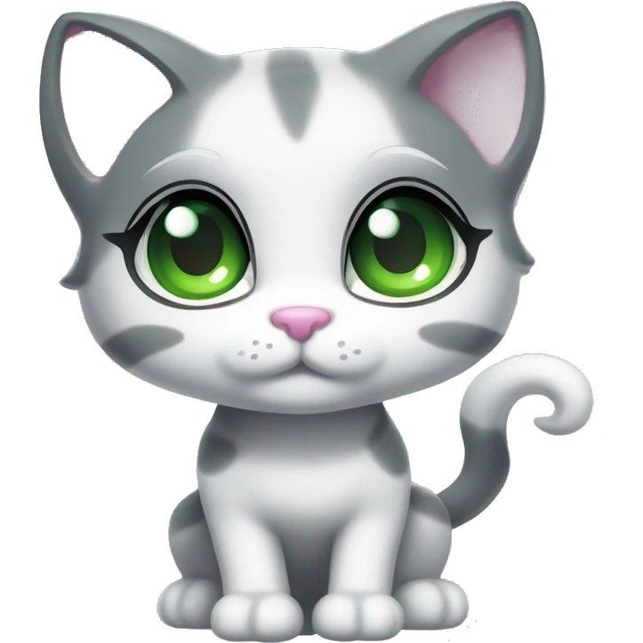 ethereal cute white and dark grey with green eyes cat littlest pet shop lisa frank style emoji
