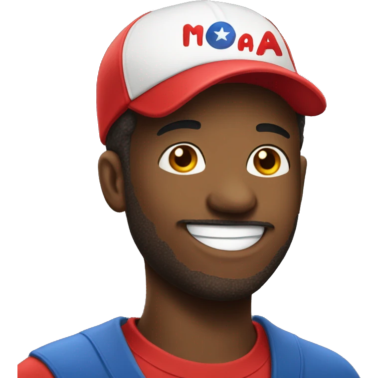 Normal smile face emoji wearing a MAGA hat emoji
