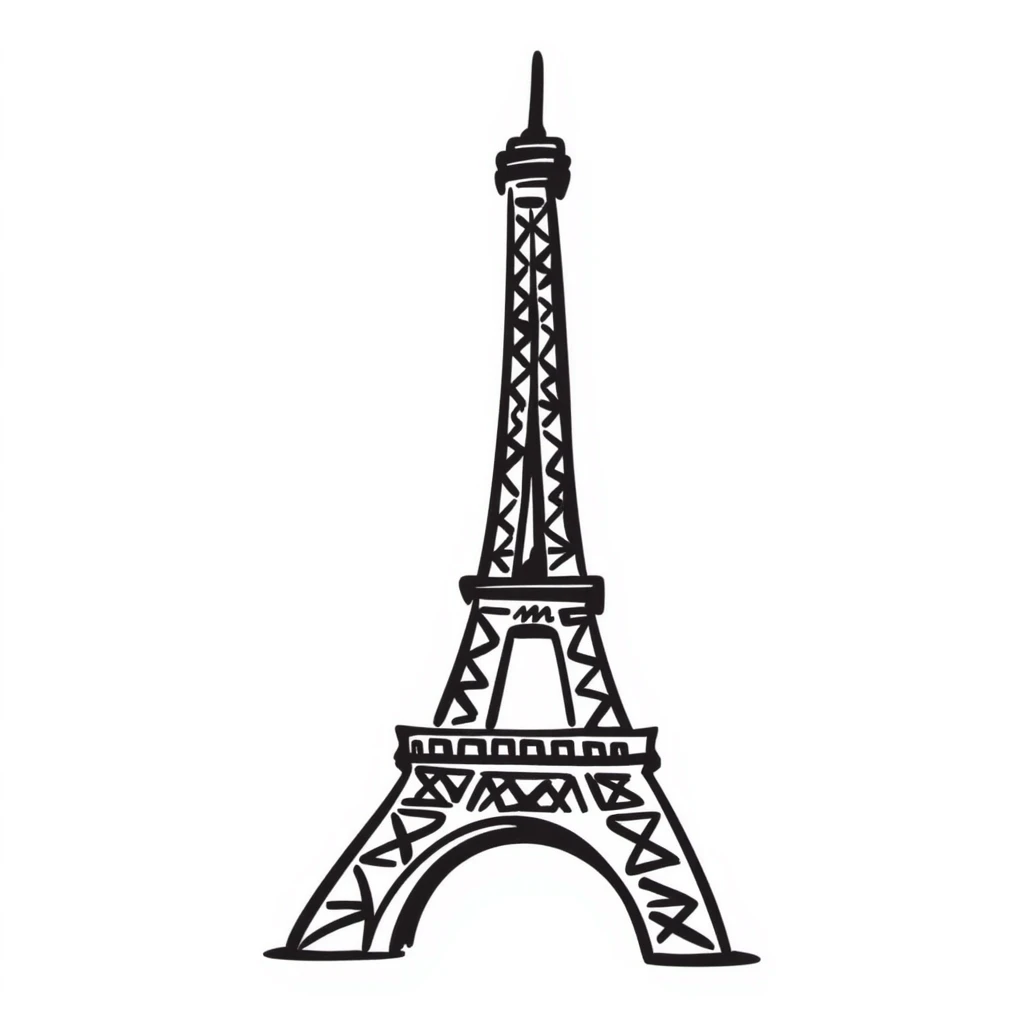 Eiffel Tower hand drawn doodle style emoji