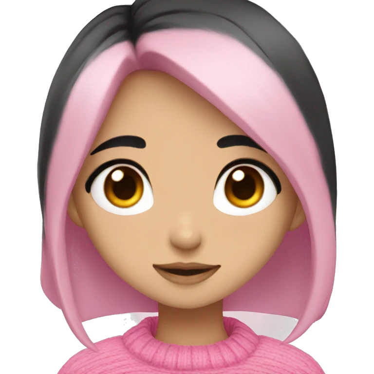 Anime girl with black hair and brown eyes wearing a pink sweater  emoji