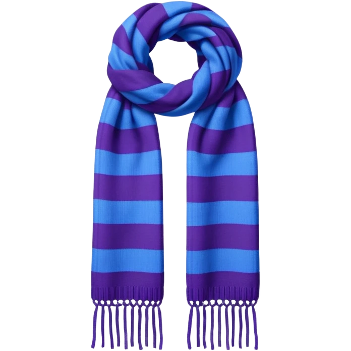 Realistic cobalt-blue and purple vertically thick-striped winter scarf isolated. emoji
